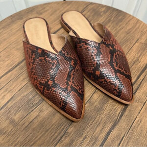 Madewell Mules 8 The Emilia Mule in Snake Embossed Leather Slip On Brown Slides